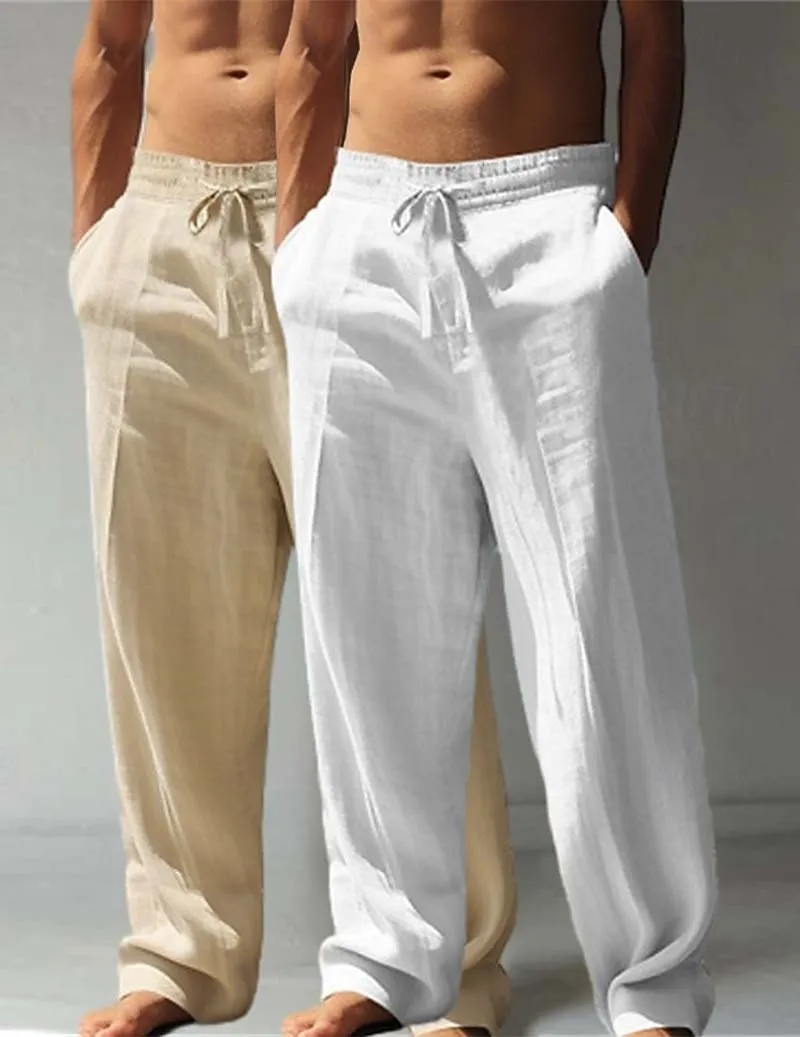 Men's 2-packs Cotton Linen Drawstring Lounge Pants sold by Ekouaer product image thumbnail 4