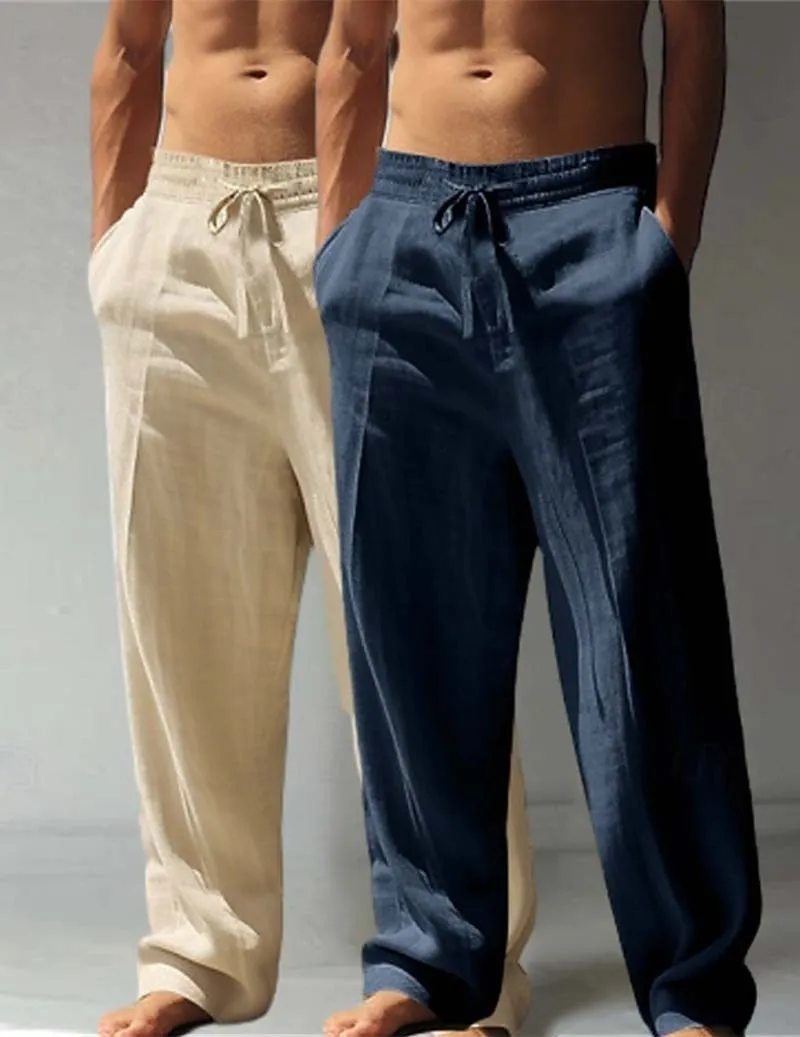 Men's 2-packs Cotton Linen Drawstring Lounge Pants sold by Ekouaer product image thumbnail 2