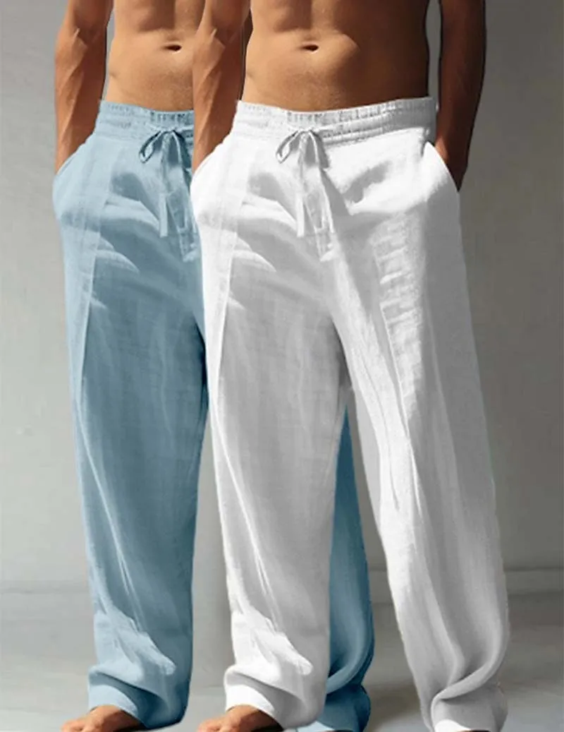 Men's 2-packs Cotton Linen Drawstring Lounge Pants sold by Ekouaer product image thumbnail 5