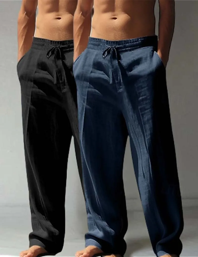 Men's 2-packs Cotton Linen Drawstring Lounge Pants sold by Ekouaer product image thumbnail 3