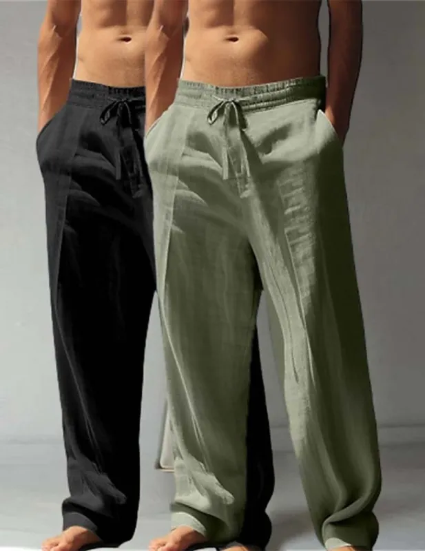 Men's 2-packs Cotton Linen Drawstring Lounge Pants made by Ekouaer