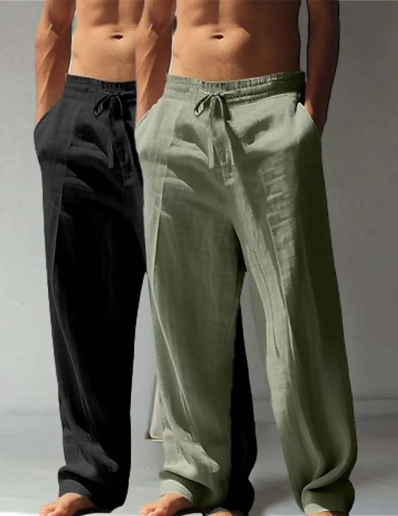 Men's 2-packs Cotton Linen Drawstring Lounge Pants sold by Ekouaer