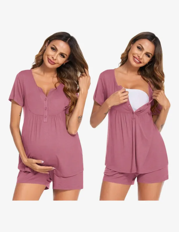 Maternity Nursing Pajama Sets Short Sleeve Pajamas made by Ekouaer