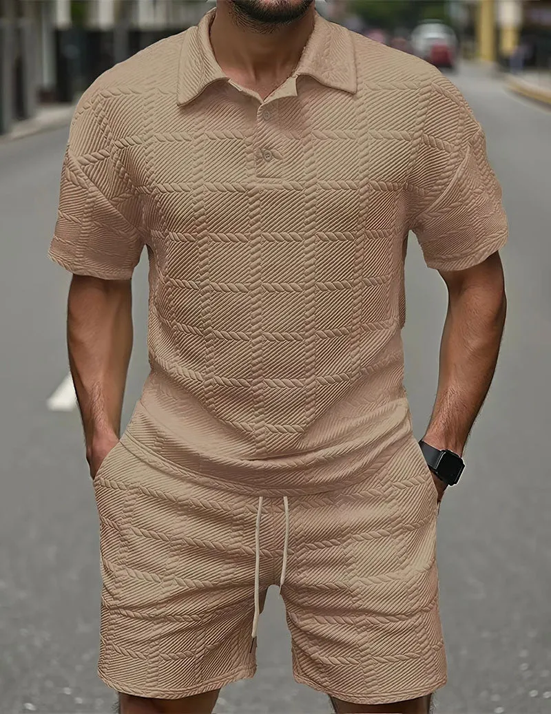 Men's Textured Polo Shirt & Shorts Set Knit Jacquard 2 Piece Outfit sold by Ekouaer product image thumbnail 5