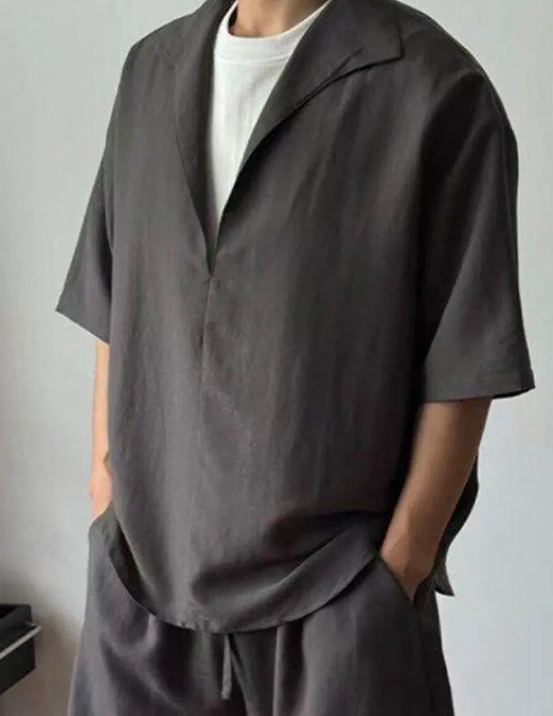 Men's 2-Piece Linen Set Short Sleeve Shirt & Drawstring Shorts sold by Ekouaer product image thumbnail 2