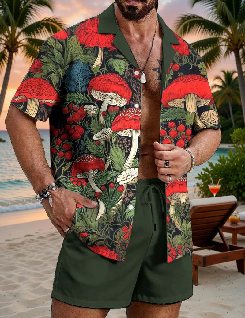 Men's Hawaiian Shirt and Shorts Set Vintage Floral Print Beach Outfit sold by Ekouaer product image thumbnail 2