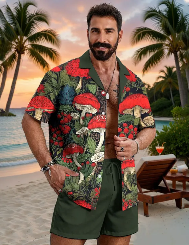 Men's Hawaiian Shirt and Shorts Set Vintage Floral Print Beach Outfit made by Ekouaer