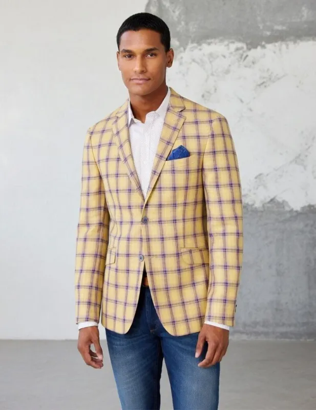 Men's Plaid Blazer Jacket Slim Fit Check Sport Coat made by Ekouaer