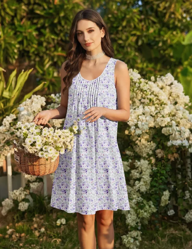 Ekouaer Cotton Nightgown Sleeveless V-Neck Sleep Dress made by Ekouaer