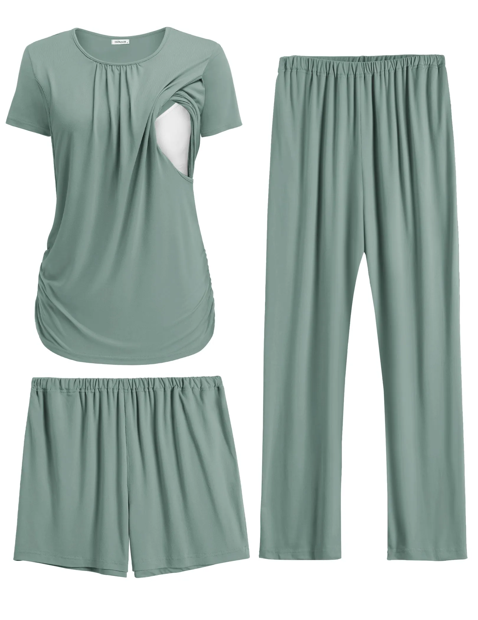 Ekouaer Maternity Nursing Pajamas Set 3-Piece Lounge PJs sold by Ekouaer product image thumbnail 4