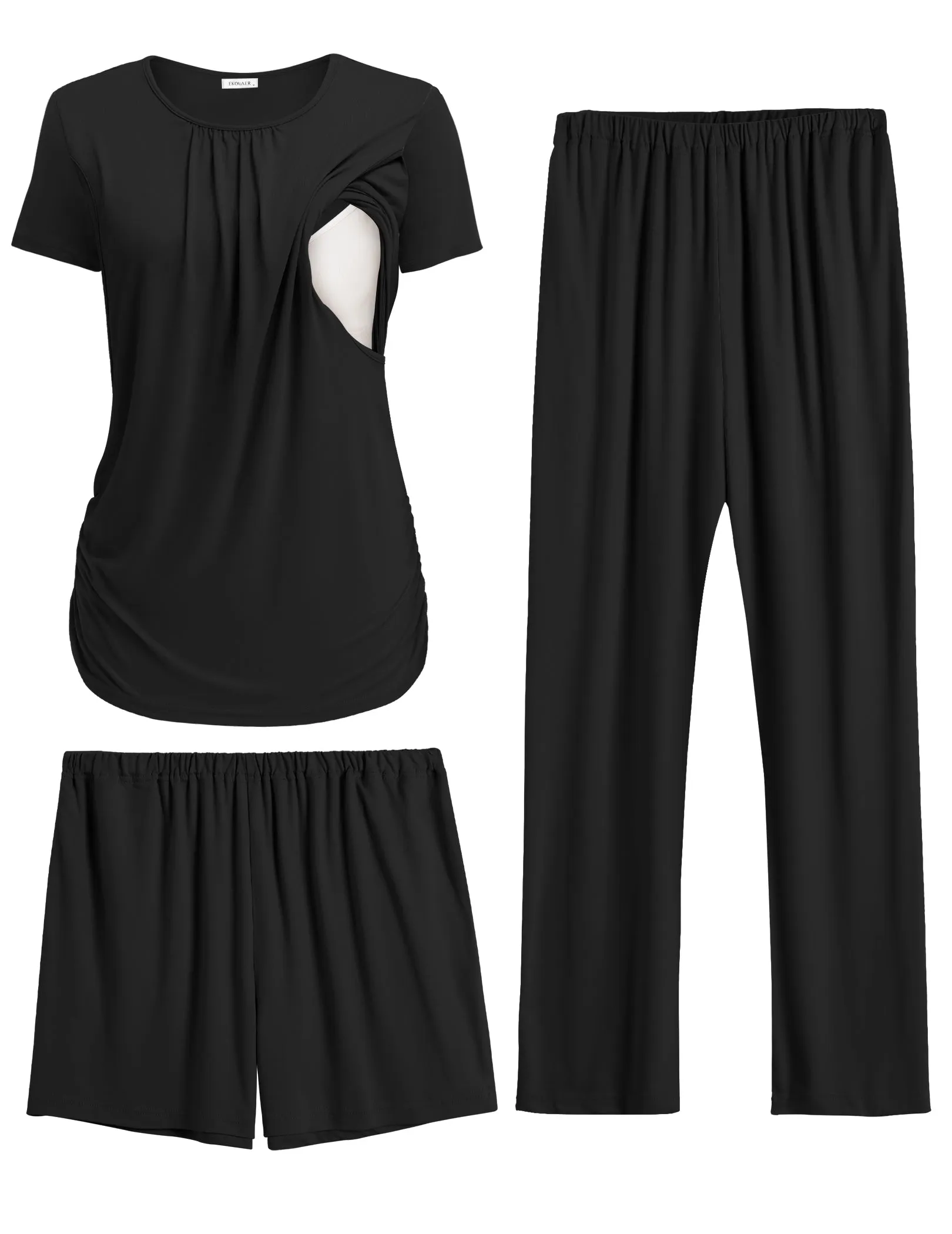 Ekouaer Maternity Nursing Pajamas Set 3-Piece Lounge PJs sold by Ekouaer product image thumbnail 2