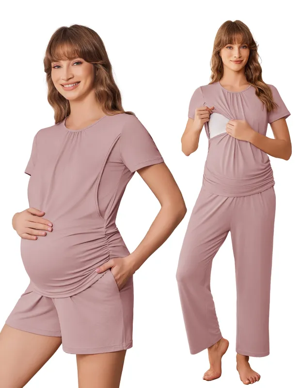 Ekouaer Maternity Nursing Pajamas Set 3-Piece Lounge PJs made by Ekouaer