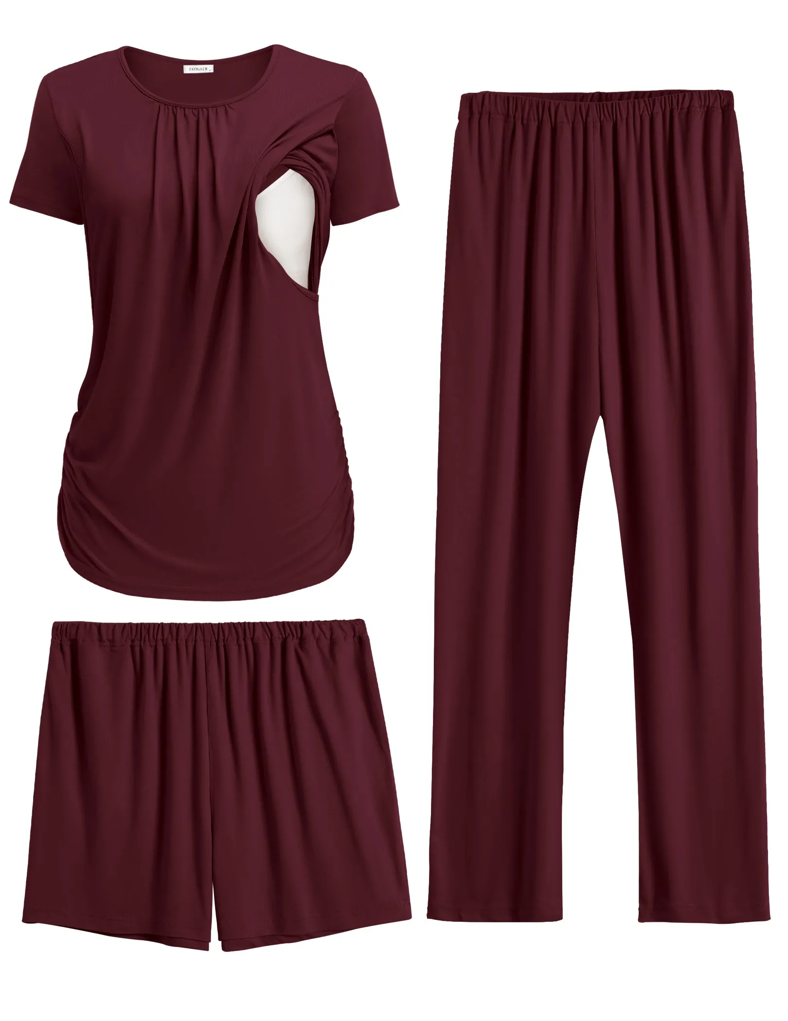 Ekouaer Maternity Nursing Pajamas Set 3-Piece Lounge PJs sold by Ekouaer product image thumbnail 3