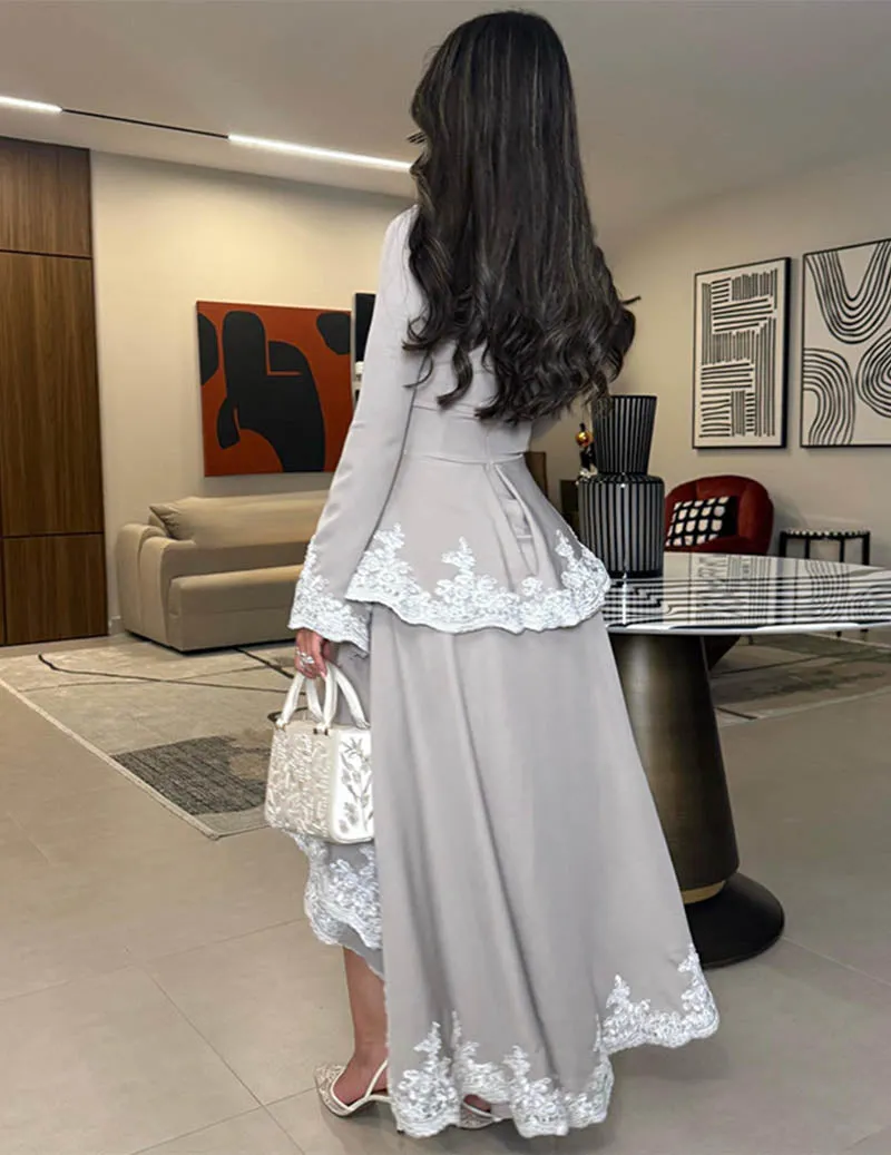 Stand Collar Dress Asymmetrical Ruffle Lace Formal Midi Dress sold by Ekouaer product image thumbnail 5