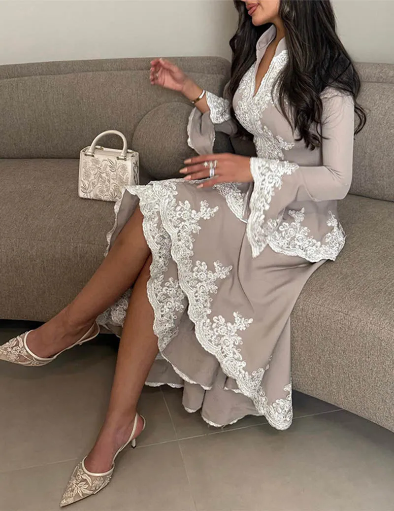 Stand Collar Dress Asymmetrical Ruffle Lace Formal Midi Dress sold by Ekouaer product image thumbnail 2