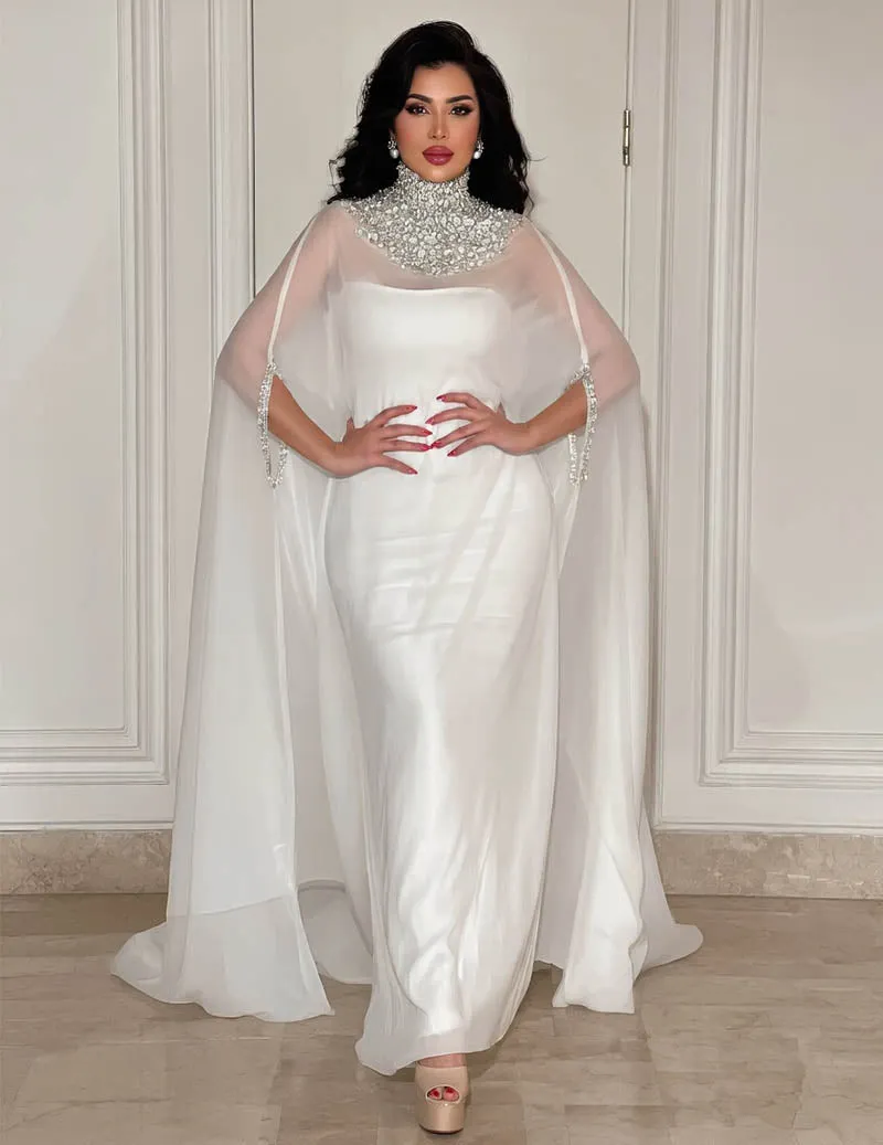 High Neck Beaded Cape Evening Gown Elegant Formal Dress sold by Ekouaer