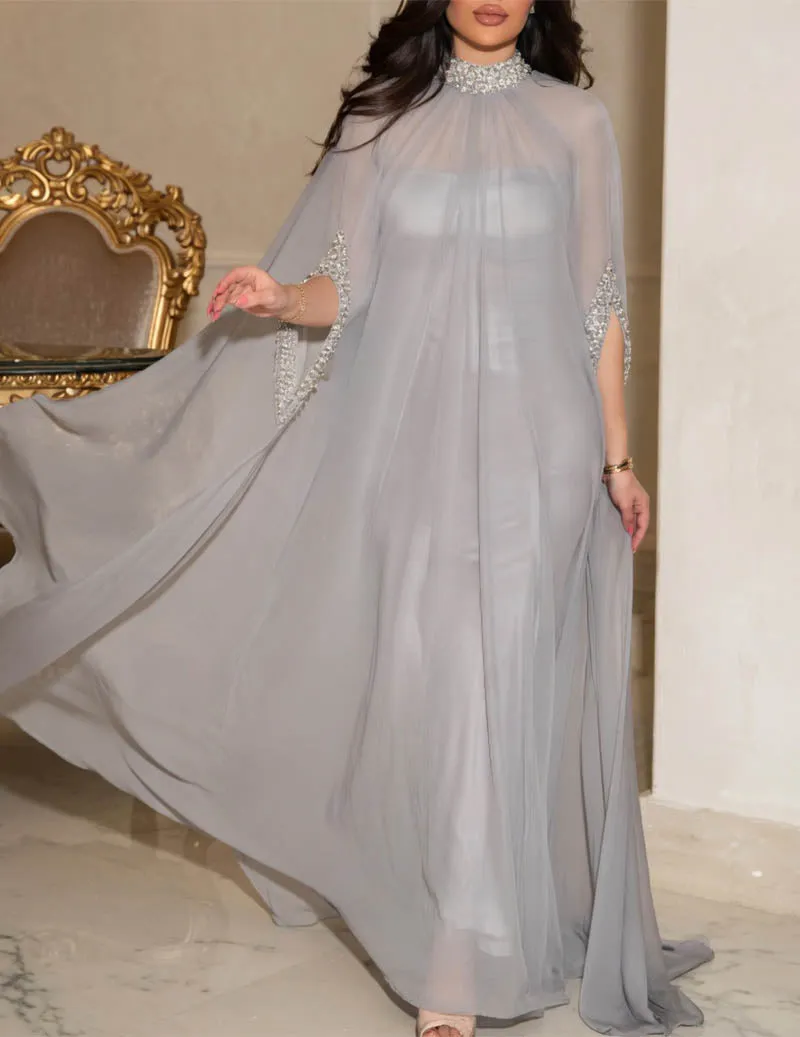 High Neck Beaded Cape Evening Gown Elegant Formal Dress sold by Ekouaer product image thumbnail 4