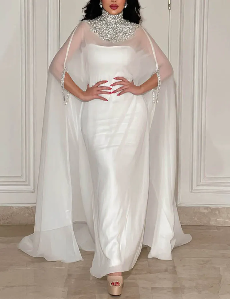 High Neck Beaded Cape Evening Gown Elegant Formal Dress sold by Ekouaer product image thumbnail 2