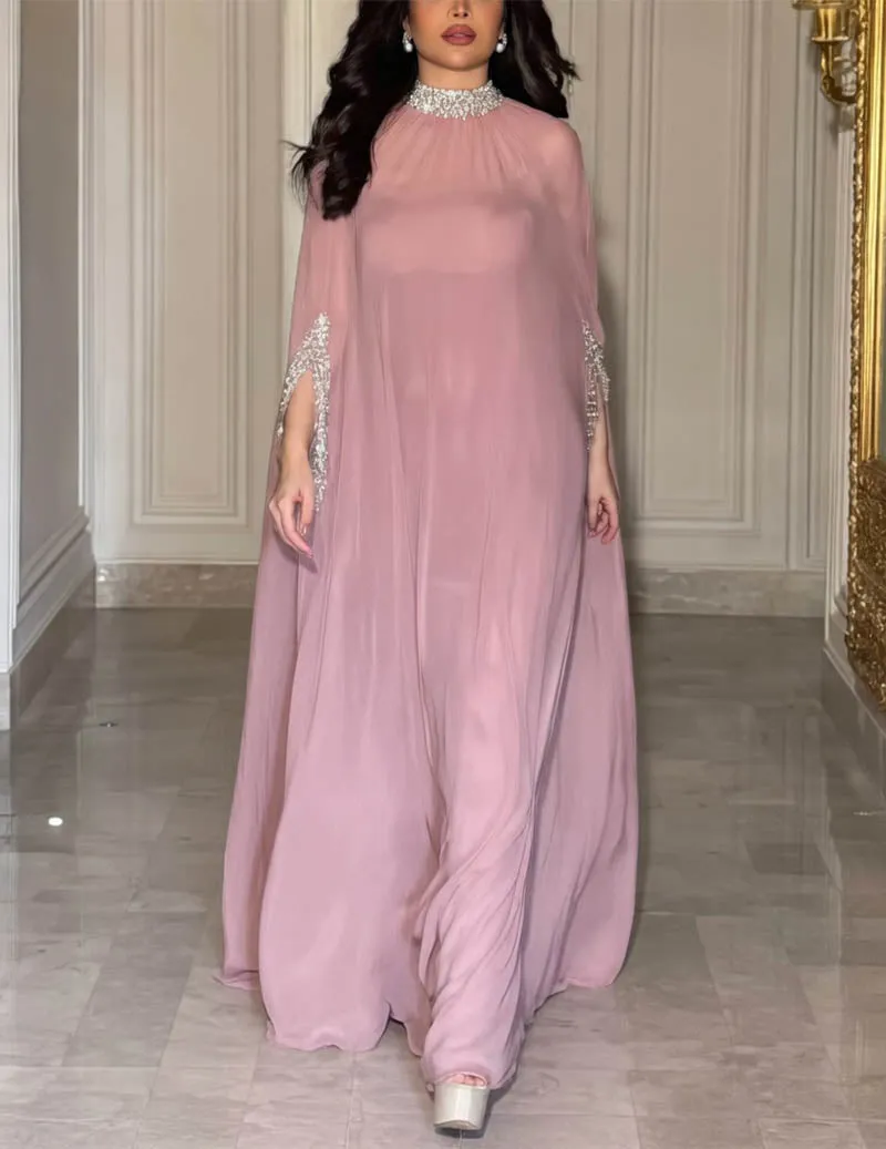 High Neck Beaded Cape Evening Gown Elegant Formal Dress sold by Ekouaer product image thumbnail 3