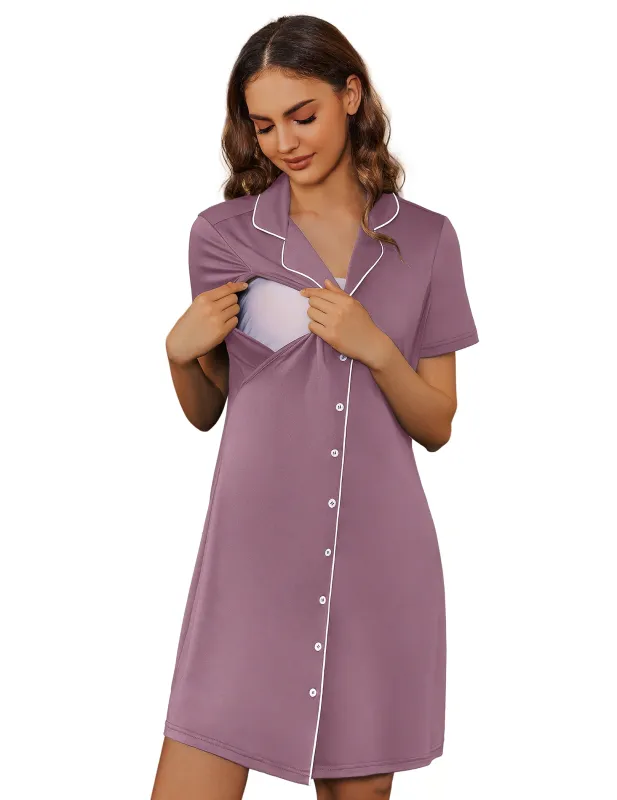 Ekouaer Nursing Nightgown Button Down V-Neck | Maternity Dress made by Ekouaer