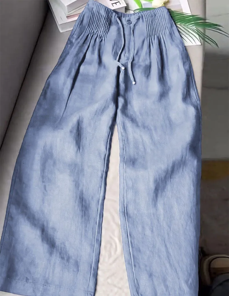 Linen Wide Leg Pants Smocked Elastic Waist Palazzo Trousers sold by Ekouaer product image thumbnail 4