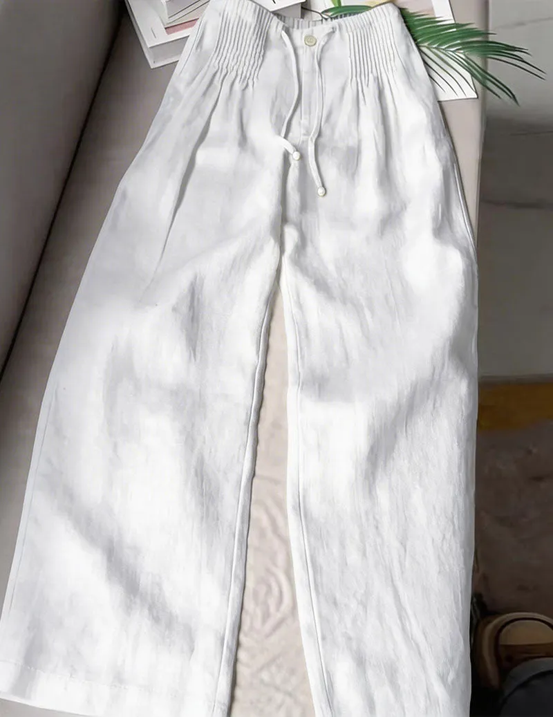 Linen Wide Leg Pants Smocked Elastic Waist Palazzo Trousers sold by Ekouaer product image thumbnail 2