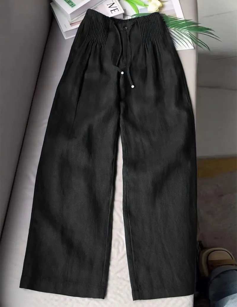 Linen Wide Leg Pants Smocked Elastic Waist Palazzo Trousers sold by Ekouaer product image thumbnail 3