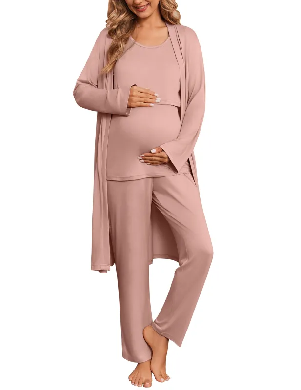 Ekouaer 3-Piece Nursing Maternity Pajama Set | Robe, Tank Top & Pants made by Ekouaer