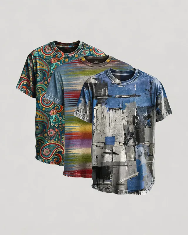 Men's Vintage Graphic T-Shirt – Casual Distressed Printed Tee made by Ekouaer
