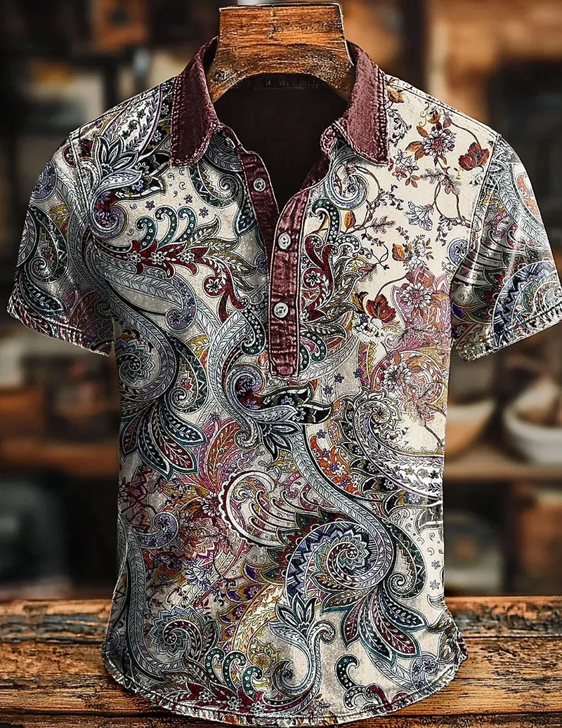 Men's Vintage Ethnic Printed Polo Shirt – Short Sleeve Retro Bohemian Shirt sold by Ekouaer product image thumbnail 2