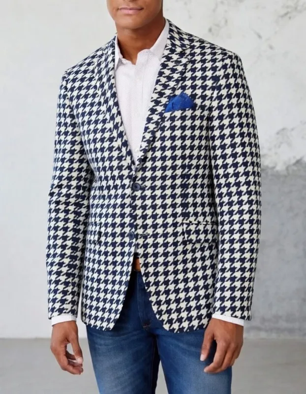 Men's Houndstooth Blazer – Two Button Casual Business Jacket made by Ekouaer