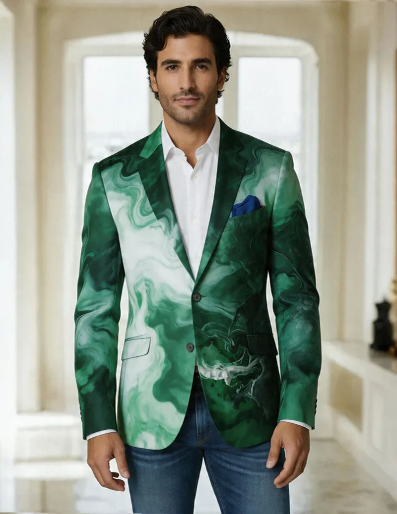 Men's Green Marble Print Blazer – Slim Fit Luxury Swirl Pattern Suit Jacket sold by Ekouaer product image thumbnail 2