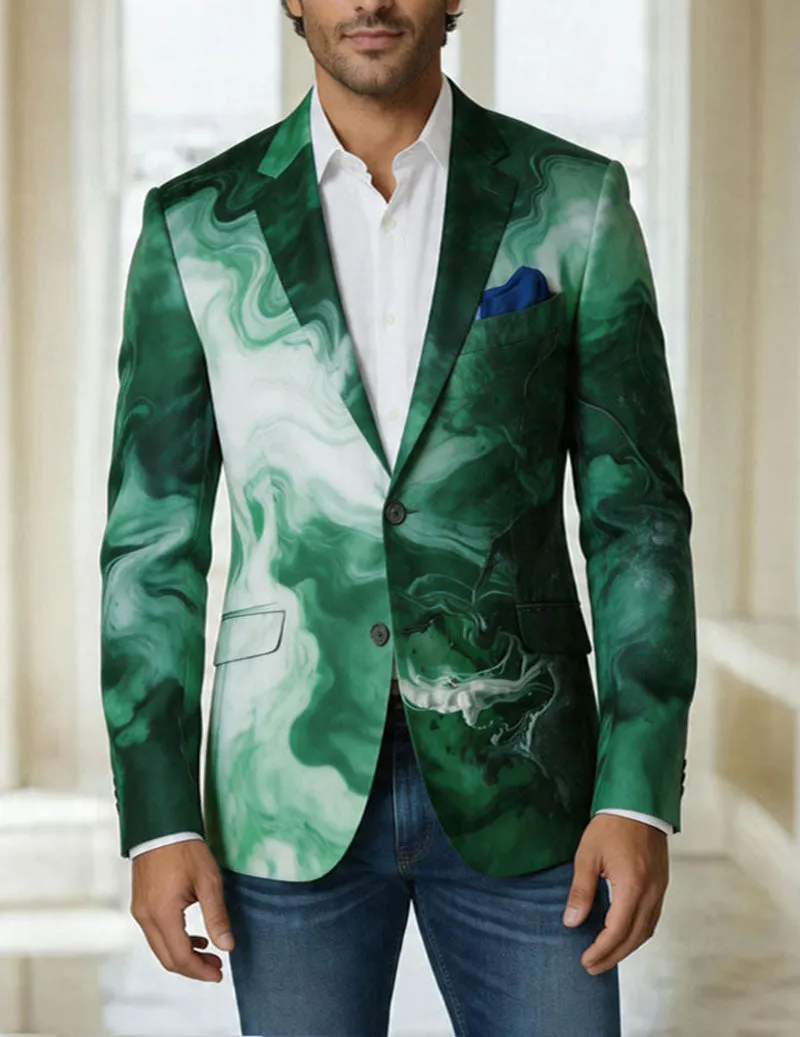 Men's Green Marble Print Blazer – Slim Fit Luxury Swirl Pattern Suit Jacket sold by Ekouaer product image thumbnail 3