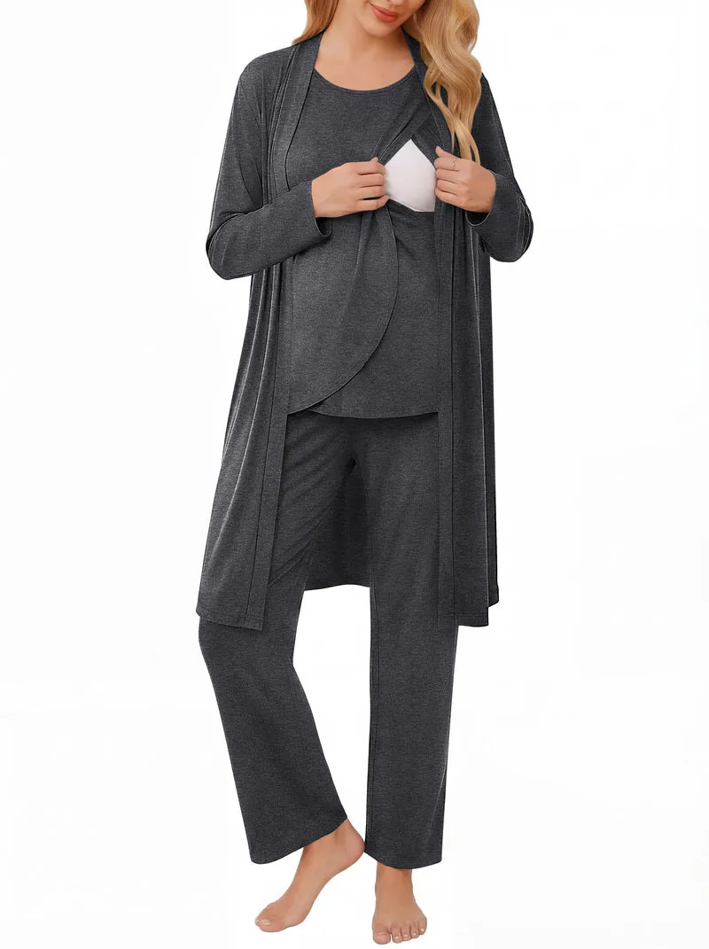 Ekouaer Maternity Nursing Robe Set 3-Piece | Tank Top + Pants + Robe sold by Ekouaer product image thumbnail 3