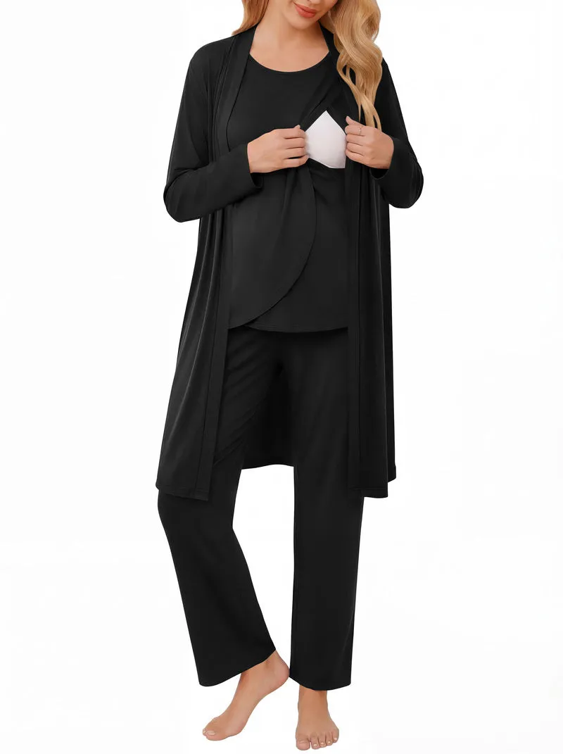 Ekouaer Maternity Nursing Robe Set 3-Piece | Tank Top + Pants + Robe sold by Ekouaer