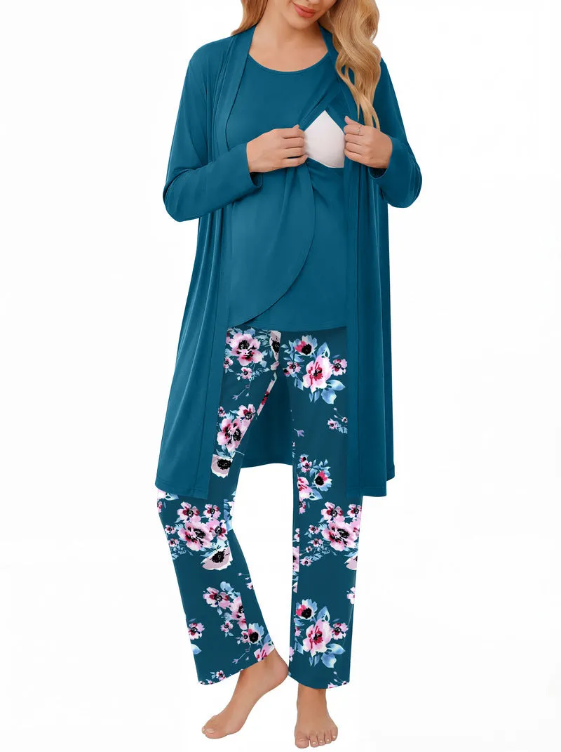 Ekouaer Maternity Nursing Robe Set 3-Piece | Tank Top + Pants + Robe sold by Ekouaer product image thumbnail 2