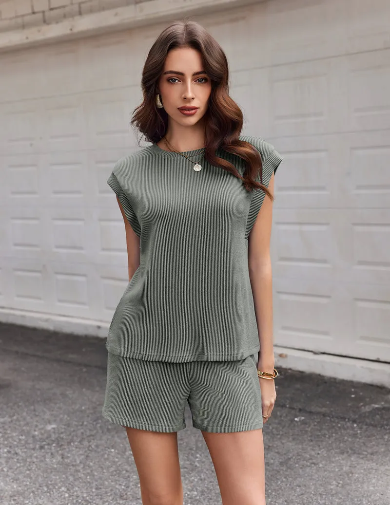 Ekouaer 2 Piece Lounge Set Cap Sleeve Top & Shorts with Pockets sold by Ekouaer