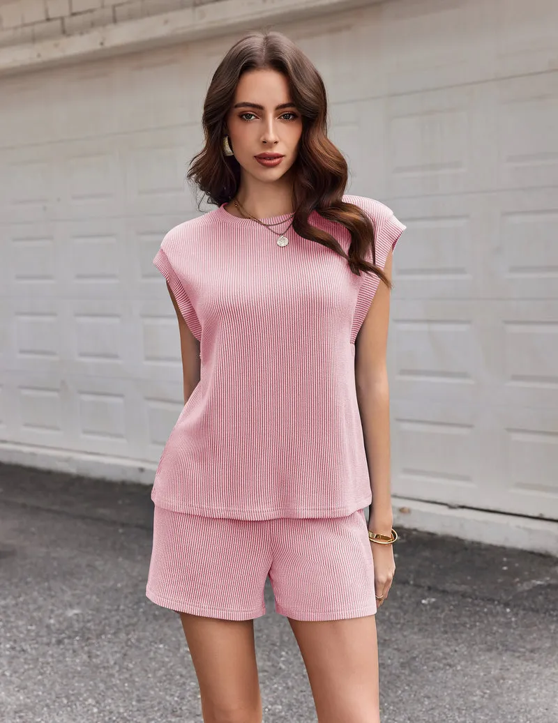 Ekouaer 2 Piece Lounge Set Cap Sleeve Top & Shorts with Pockets sold by Ekouaer product image thumbnail 4