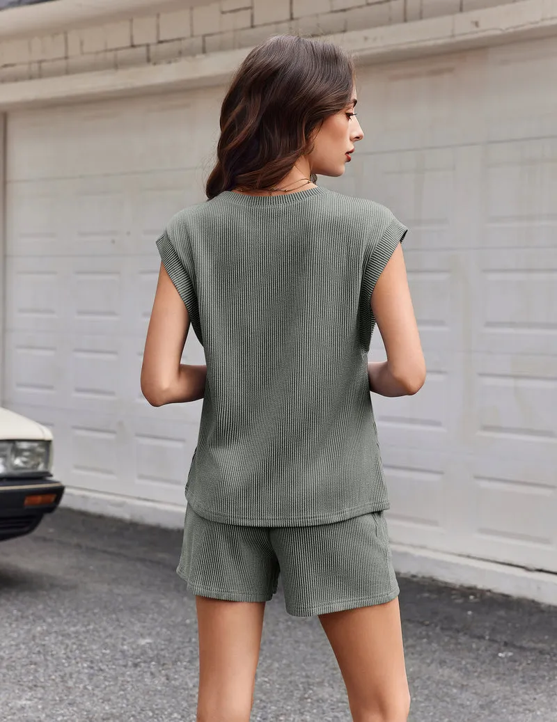 Ekouaer 2 Piece Lounge Set Cap Sleeve Top & Shorts with Pockets sold by Ekouaer product image thumbnail 2