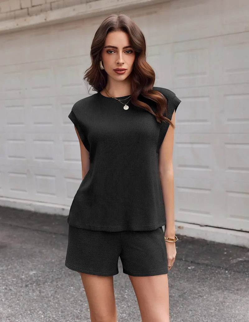 Ekouaer 2 Piece Lounge Set Cap Sleeve Top & Shorts with Pockets sold by Ekouaer product image thumbnail 3