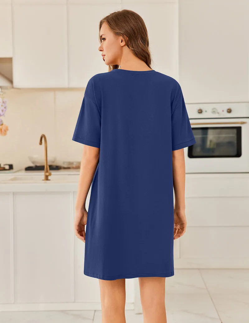 Ekouaer Cotton Nightgown Short Sleeve Sleep Shirt with Pocket sold by Ekouaer product image thumbnail 3