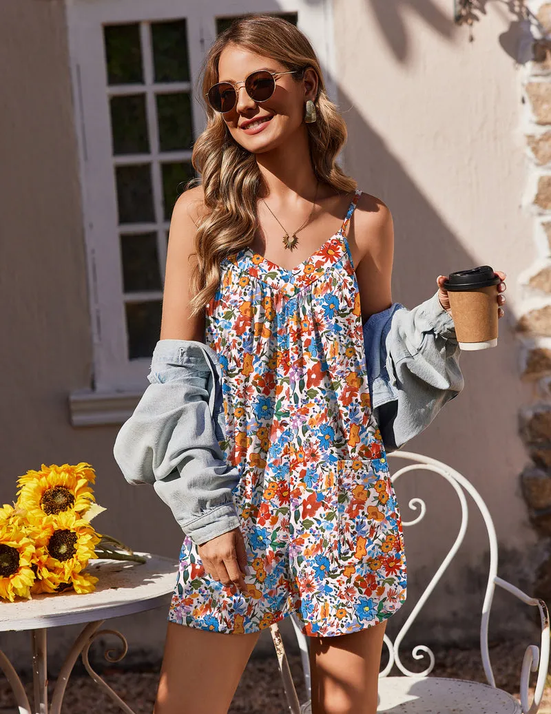 Ekouaer Floral Sleeveless Romper Boho Shorts Jumpsuit with Pockets sold by Ekouaer product image thumbnail 2