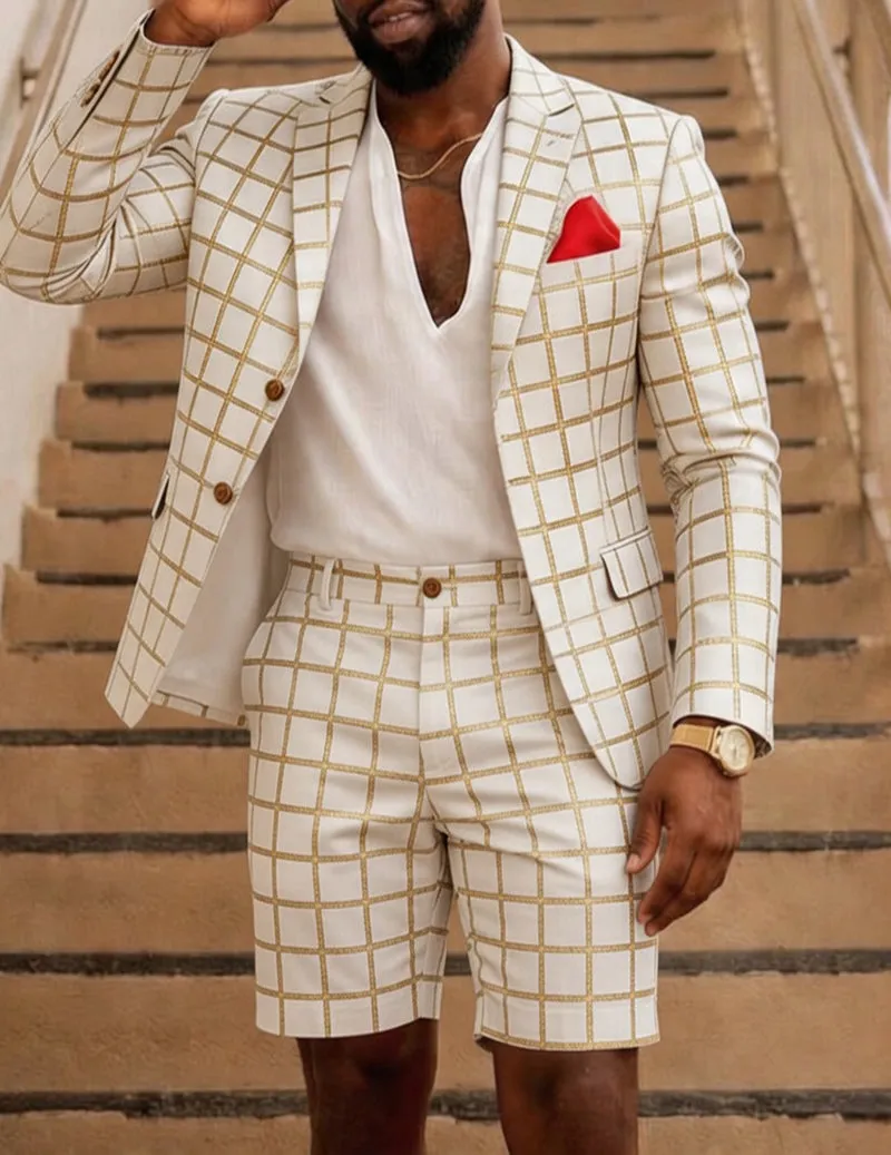 Men's Checkered Formal Blazer and Shorts Two Piece Suit Set sold by Ekouaer product image thumbnail 2