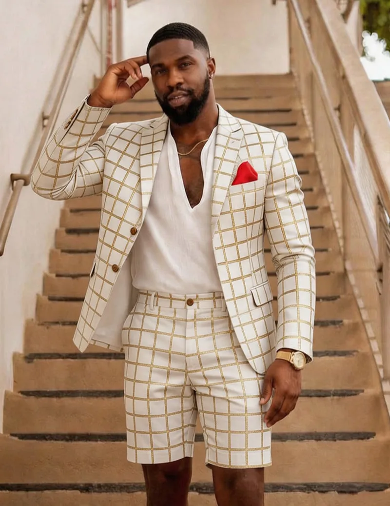 Men's Checkered Formal Blazer and Shorts Two Piece Suit Set sold by Ekouaer product image thumbnail 4