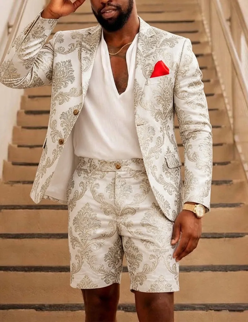 Men's Checkered Formal Blazer and Shorts Two Piece Suit Set sold by Ekouaer