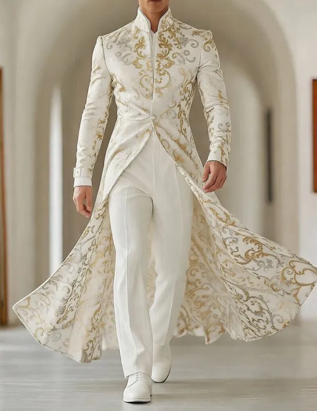 Men's Baroque Tailcoat – Luxury Mandarin Collar Long Jacket made by Ekouaer