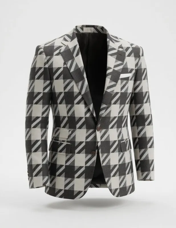 Men's Slim Fit Plaid Checkered Blazer – Patterned Business Casual Jacket made by Ekouaer