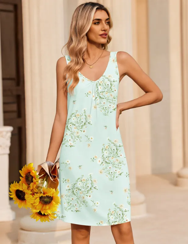 Ekouaer Bamboo Nightgown Sleeveless V-Neck Sleep Dress made by Ekouaer