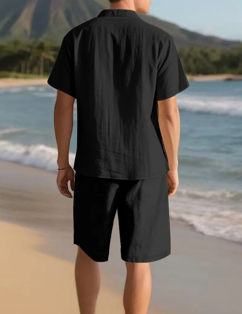 Men's Linen Shirt & Shorts Set - 2 Piece Casual Summer Outfit sold by Ekouaer product image thumbnail 3