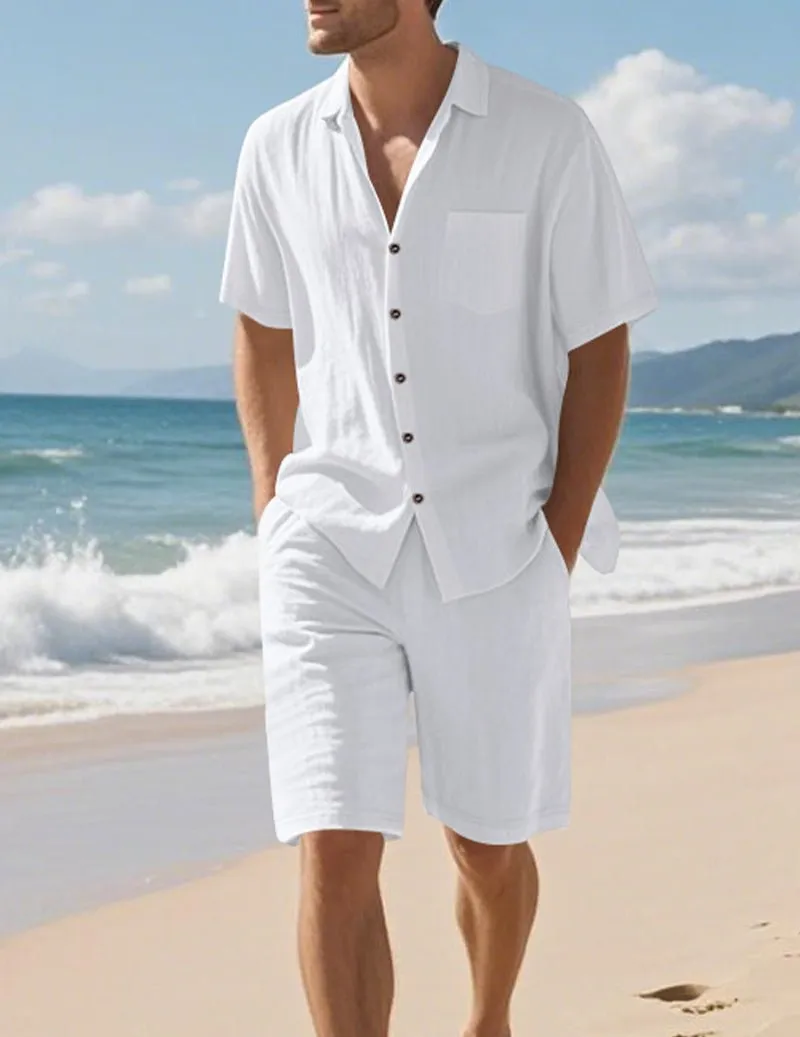 Men's Linen Shirt & Shorts Set - 2 Piece Casual Summer Outfit sold by Ekouaer product image thumbnail 4